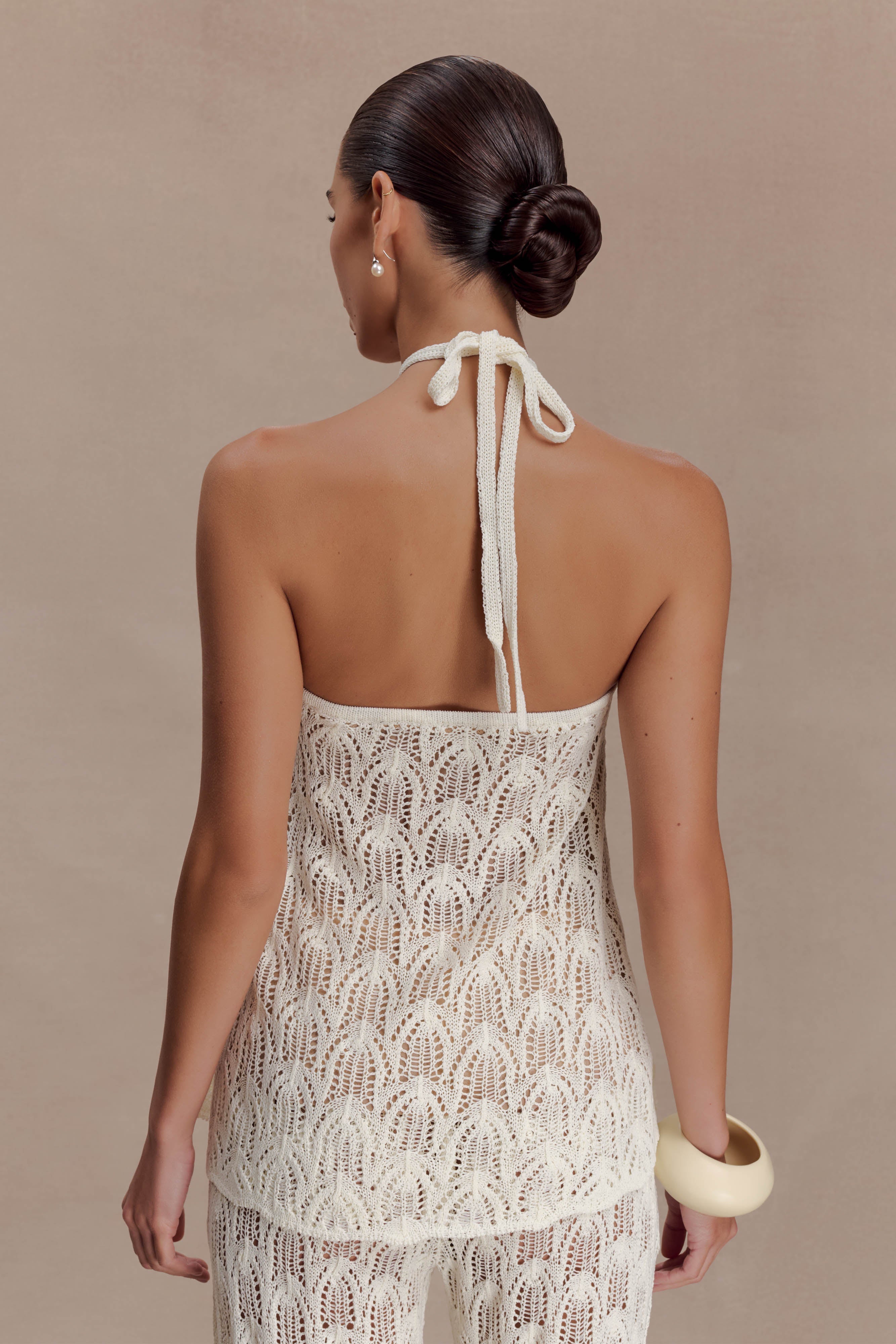 Corey Crochet Halter Neck Top - Ivory