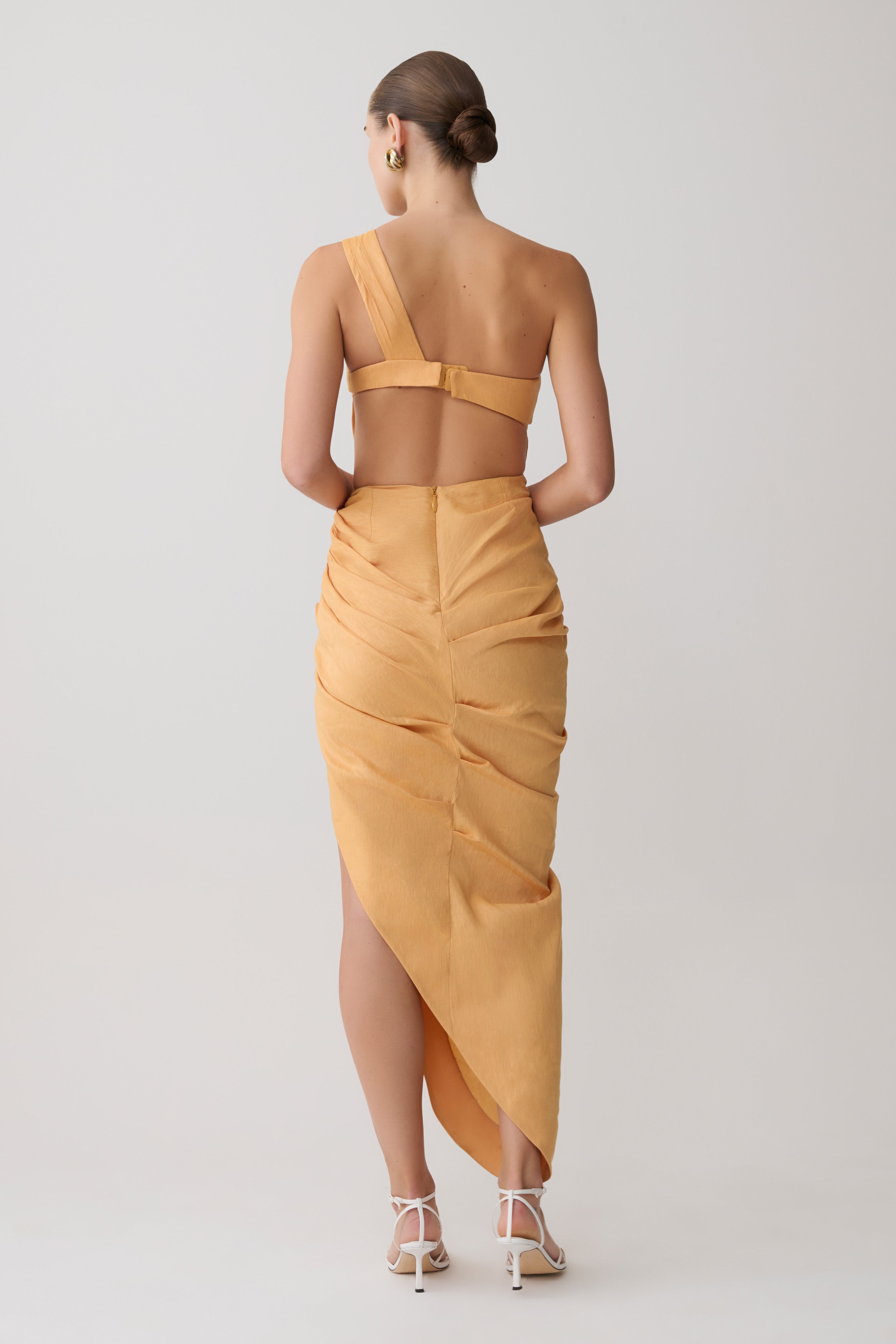 Birgit Linen Midi Dress With Hardware - Deep Peach