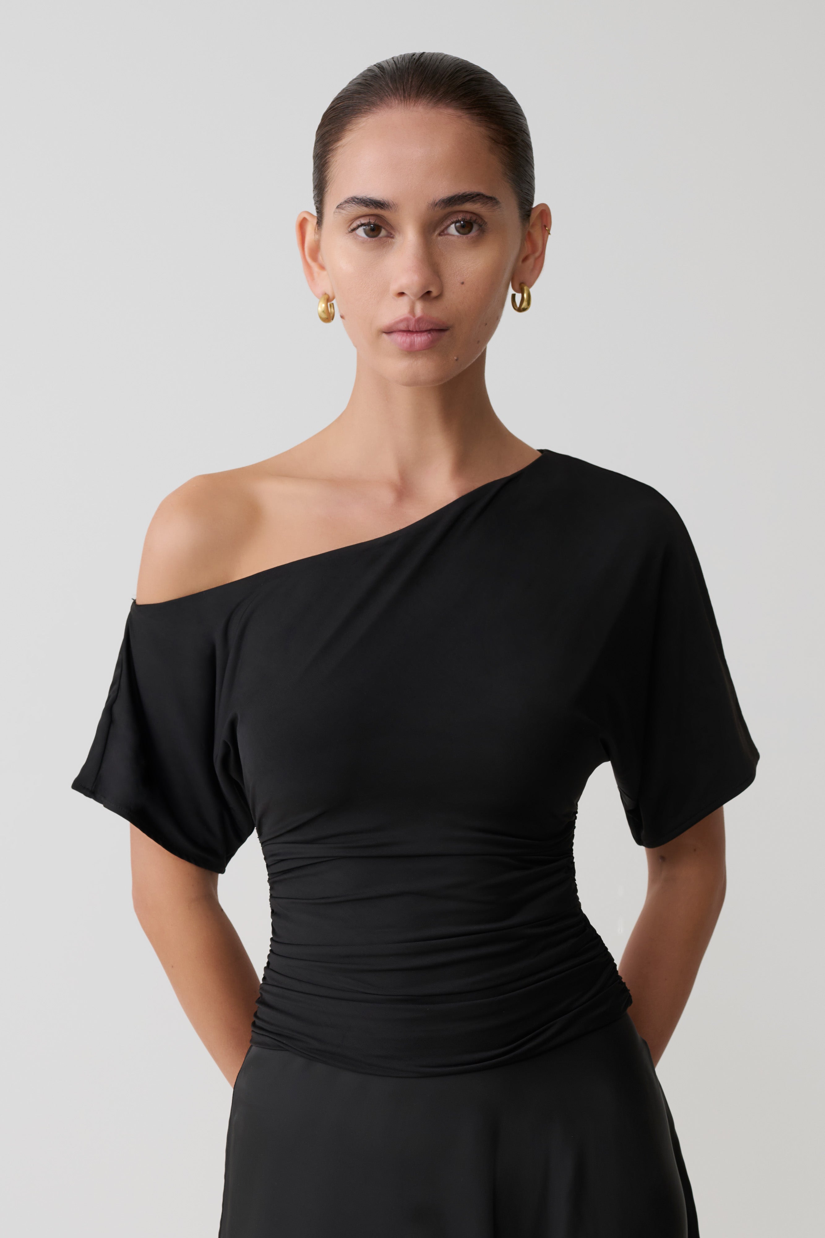 Luu Off Shoulder Slinky Top - Black